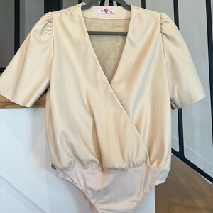 Buddy Love Faux Leather Cream Bodysuit: size medium